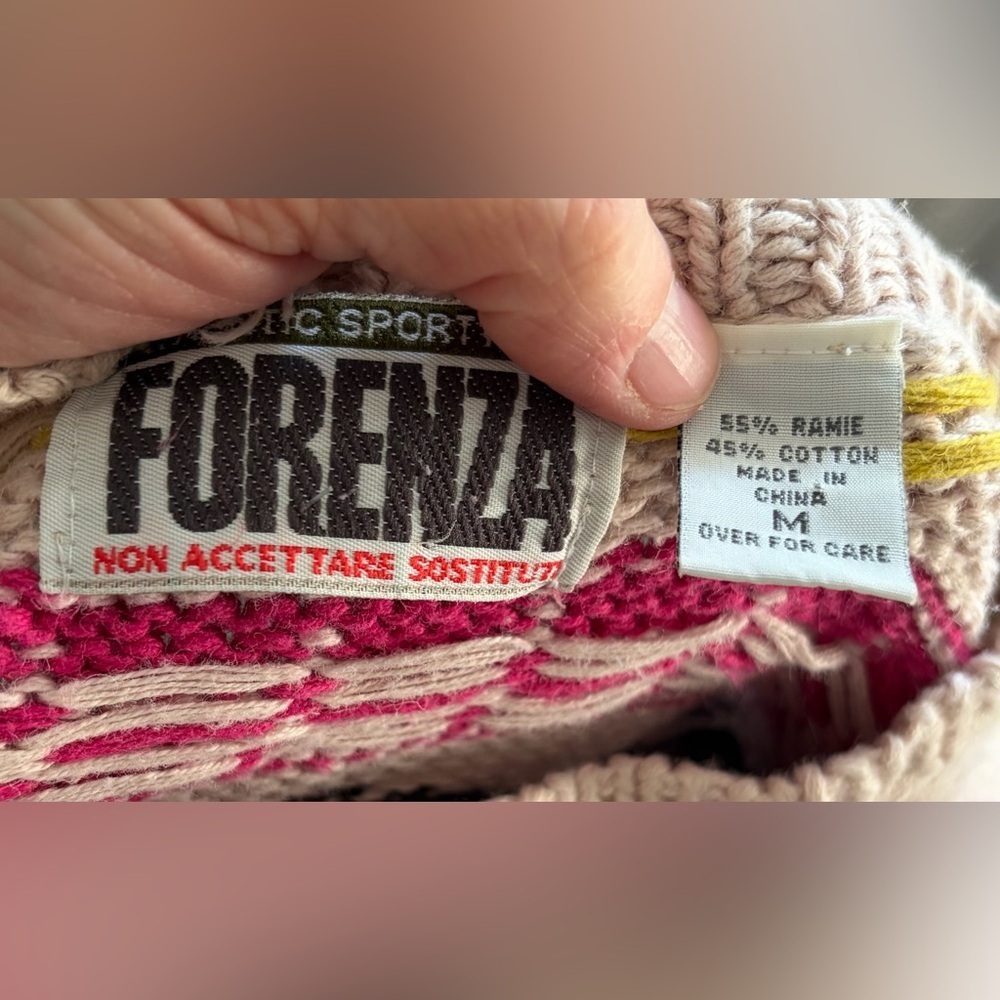 Vintage Forenza Sweater M Pink Geometric Knit 90s Chunky Ramie Cotton - Picture 11 of 13